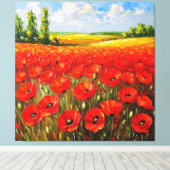 Levendig veld van bloeiende rode papavers canvas afdruk (Insitu (Houten vloer))