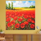 Levendig veld van bloeiende rode papavers canvas afdruk (Insitu (Woonkamer))