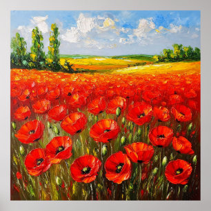 Levendig Veld van Bloeiende Rode Papavers Poster