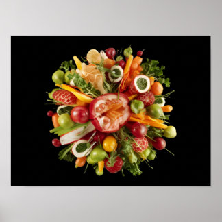 Levendig Verse Uitbarsting van Vers Eten tegen Zwa Poster