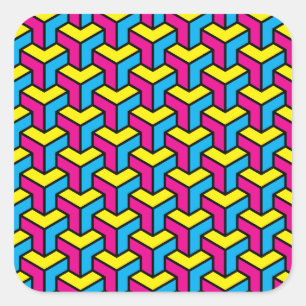 Levendig vet CMYK geometrisch optisch illusieblok Vierkante Sticker