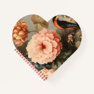 Levendig Vintage Bloem- en Vogel Scene Notitieboek