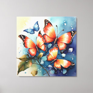 Levendig watercolor vlinderkunst canvas afdruk