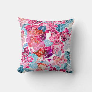 Levendig Waterverf Bloemen Patroon Kussen