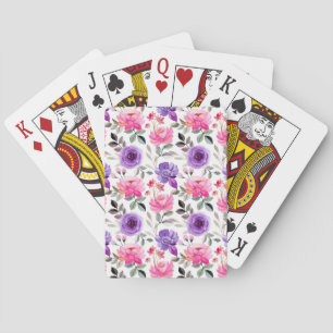 Levendig Waterverf Bloemmotief in Roze & Paars Pokerkaarten