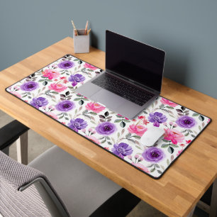 Levendig waterverf bloempatroon in roze en paars bureaumat