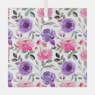 Levendig waterverf bloempatroon in roze en paars glas ornament