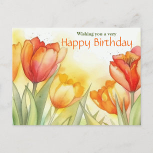 Levendig Waterverf Tulp Gelukkige Verjaardag Briefkaart