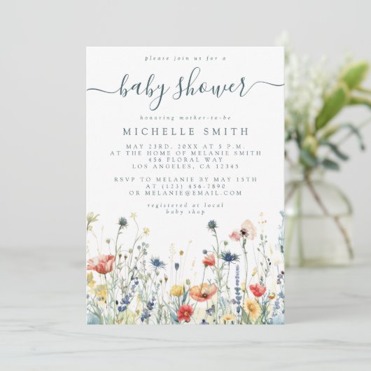 Levendig Wildflower Baby shower Kaart (Staand voorkant)