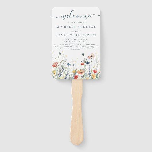 Levendig Wildflower bruiloft programma Handwaaier (Voorkant)