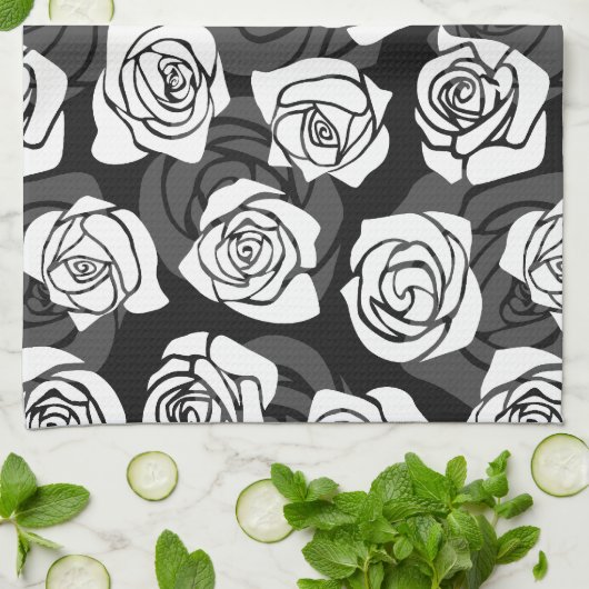 Levendig  witte rozen theedoek (Gevouwen)