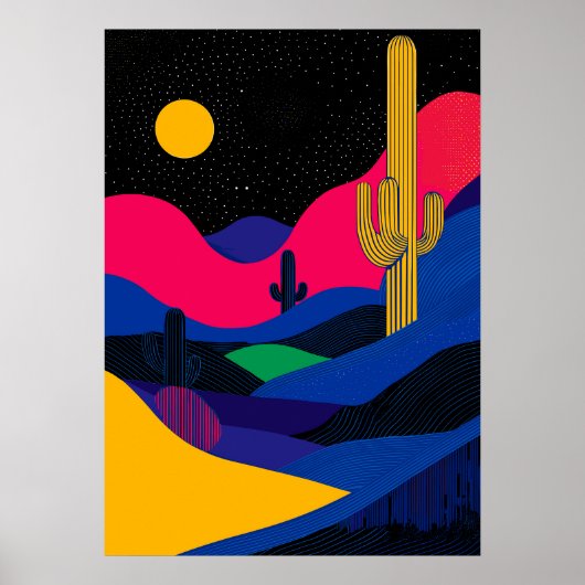 Levendig woestijnlandschap bij nacht poster (Voorkant)