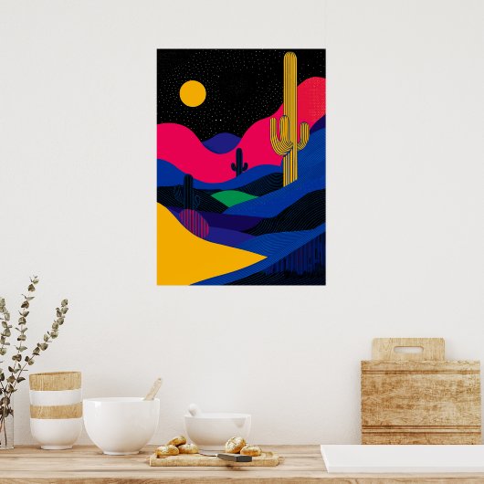 Levendig woestijnlandschap bij nacht poster (Keuken)
