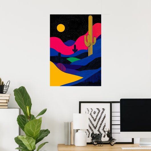 Levendig woestijnlandschap bij nacht poster (Thuiskantoor)