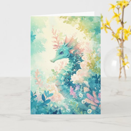 Levendig zeepaardje in een koraalcaleidoscoop kaart (Gele Bloem)