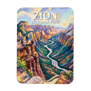 Levendig Zion National Park Kloof Rivier Wandelkun Magneet