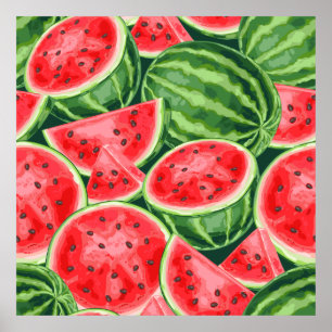 Levendig Zomer Watermeloen Schijven Patroon Poster