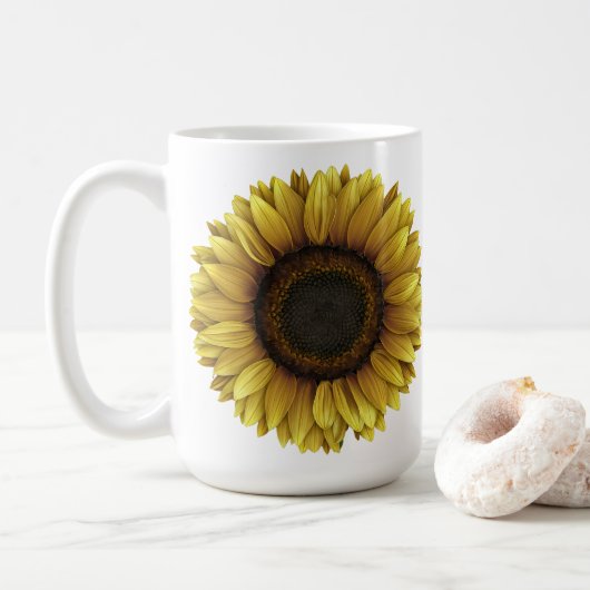 Levendig Zonnebloem Botanische Kunst Ontwerp Koffiemok (Met donut)