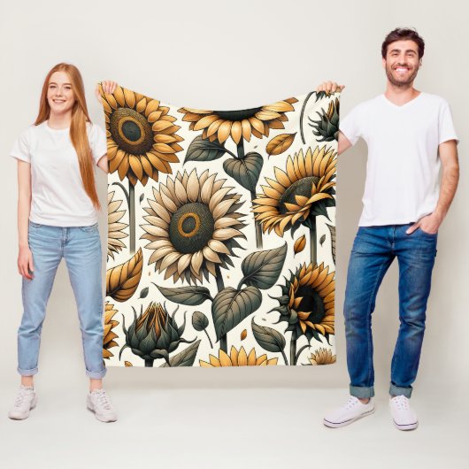 Levendig zonnebloempatroon fleece deken (In situ)