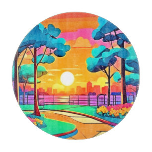 Levendig zonsondergang stadsbeeld snijplank