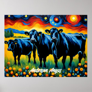 Levendig zwart Angus rundvee Poster