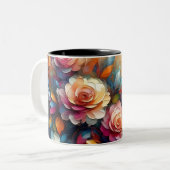 Levendige 3D Abstracte bloemenolie textuur kunst Tweekleurige Koffiemok (Voorkant links)