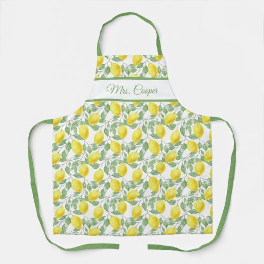 Levendige aangepaste naam met Lemon-patroon Schort (Voorkant)