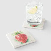 Levendige aardbei stenen onderzetter (Zijkant)