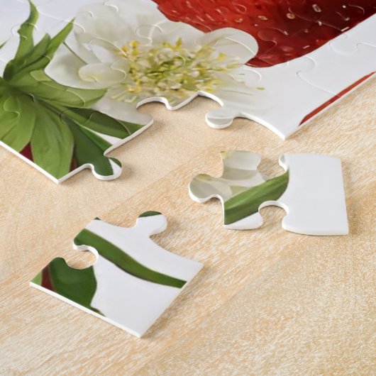 Levendige aardbeien, bladeren en bloemen legpuzzel (Zijkant)