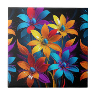 Levendige Abstract Kleurrijke Bloemschilderkunst-3 Tegeltje