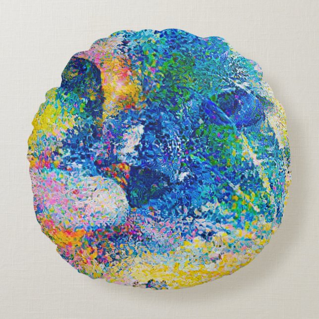 Levendige Abstracte Cat Art Print Rond Kussen (Voorkant)