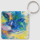 Levendige Abstracte Cat Art Print Sleutelhanger (Achterkant)