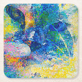 Levendige Abstracte Cat Art Print Vierkante Kartonnen Onderzetter