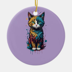 Levendige abstracte Cat Art T-shirt - Perfect voor Keramisch Ornament