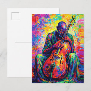 Levendige Abstracte Cellist Muzikant Regenboog Kle Briefkaart