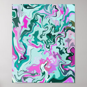 Levendige Abstracte Draaikolk met Roze en Groen Poster