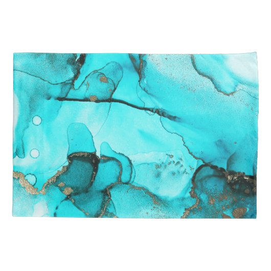 Levendige Abstracte Egeïsche Turquoise Gold Kussensloop (Achterkant)