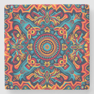 Levendige Abstracte etnische Huichol Tribal Patter Stenen Onderzetter