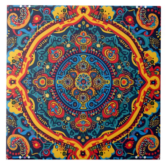 Levendige Abstracte etnische Huichol Tribal Patter Tegeltje (Voorkant)