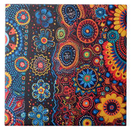 Levendige Abstracte etnische Huichol Tribal Patter Tegeltje