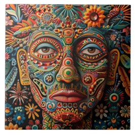 Levendige Abstracte etnische Huichol Tribal Patter Tegeltje