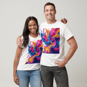 Levendige Abstracte Fluid Art – Kleur Splash Desig T-shirt
