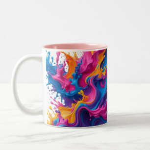 Levendige Abstracte Fluid Art – Kleur Splash Desig Tweekleurige Koffiemok