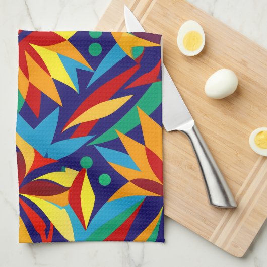 Levendige Abstracte geometrische tropische veelkle Theedoek (Quarter Fold)