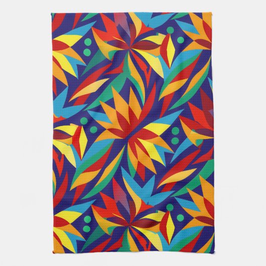 Levendige Abstracte geometrische tropische veelkle Theedoek (Verticaal)