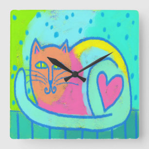 Levendige Abstracte kattekunst Vierkante Klok