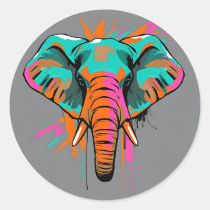 Levendige Abstracte olifant met vet Blauwgroen Ronde Sticker