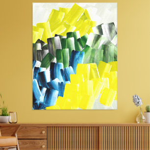 Levendige Abstracte Penseelstreken Geel, Groen & B Canvas Afdruk