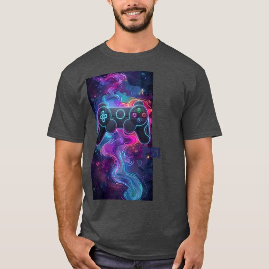 Levendige Abstracte Ruimte Gamecontroller T-Shirt (Voorkant)