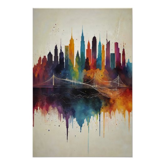 Levendige Abstracte Skyline Cityscape Art Perfect Poster (Voorkant)